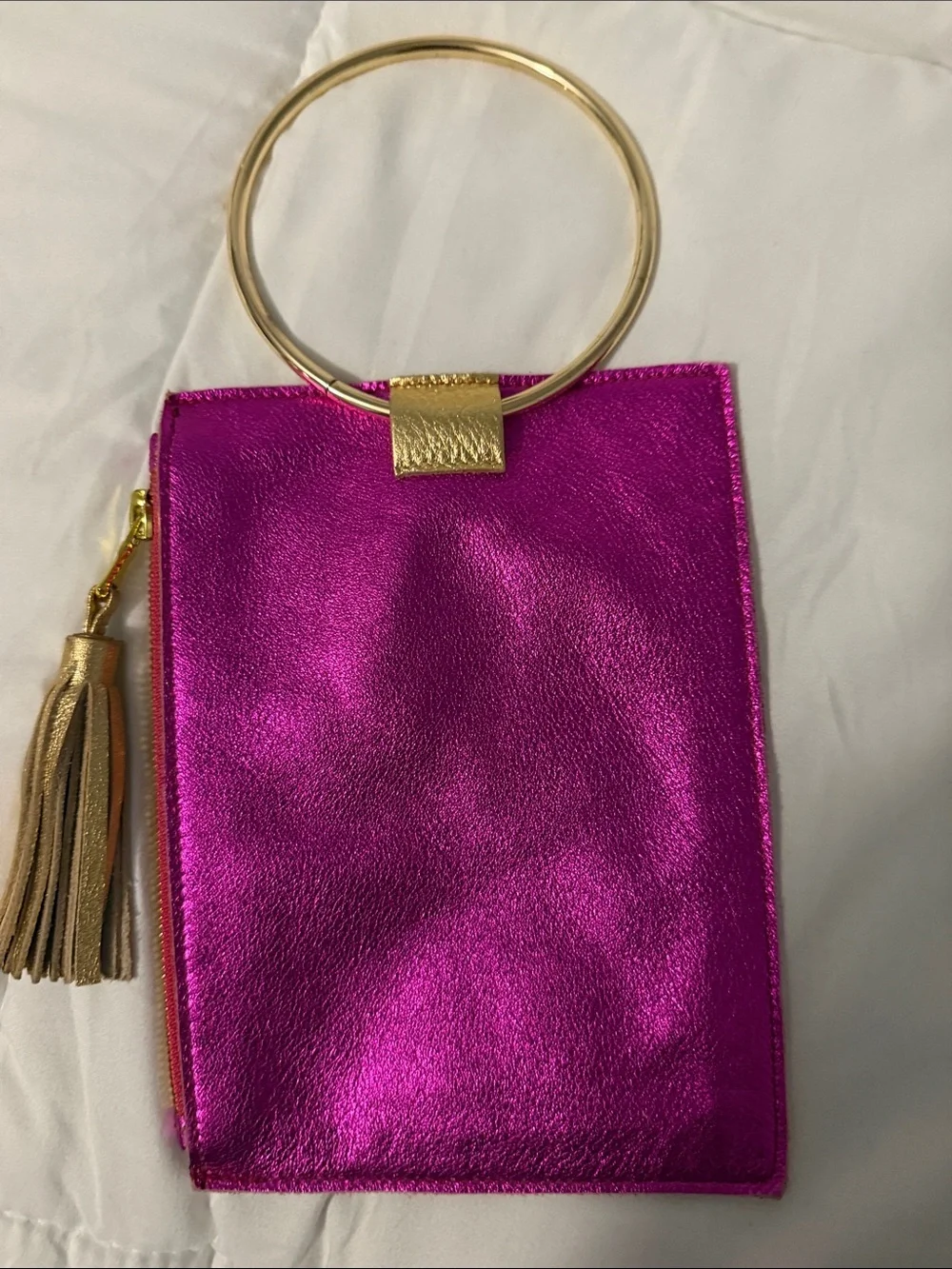 Beau & Ro Fuchsia Metallic Wristlet with Gold Accents